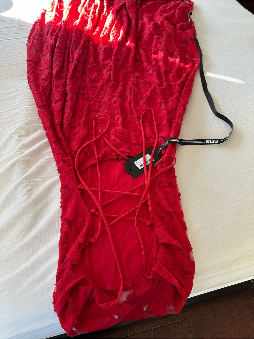 Red Lace Strappy bodycon dress with Crisscross Back